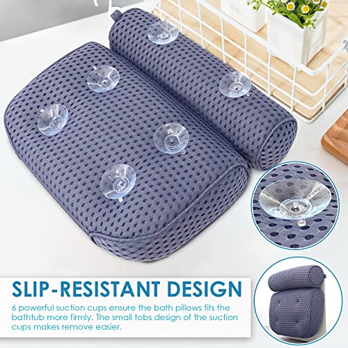 Bath Pillow For Tub Ergonomic Non-Slip Bathtub Pillow With Upgraded 4D Air Mesh Technology And 6 Non-Slip Strong Suction Cup, Relaxing Spa Bath Pillow Headrest Blue #TOP7