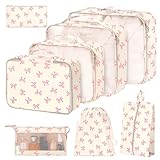 8 Set Packing Cubes for Suitcases,Suitcase Organizer with Shoe,Cosmetics,Clothing, and Accessories Bags for Travel Luggage Organizer Women Men(Pink Bows)