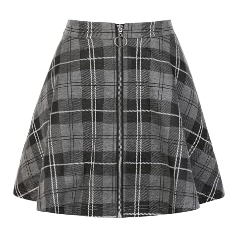 Allegra K Women's Tartan Plaid Flare Mini Skirt Cover