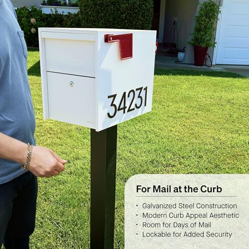 Image of Adoorn Lockable Post Mount Mailboxes for Outside - Large Anti-Theft Locking Mailbox for Packages and Letters - Weatherproof Construction - Durable Steel - 15.5 inch H x 12 inch W x 18.5 inch D - White