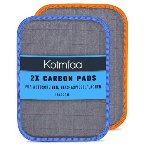 Lot de 2 tampons carbone avec noyau absorbant – Chiffons en microfibre pour vitres de voiture pour un nettoyage facile et en douceur de vos vitres de voiture | Anti-rayures et sans traces – 16 x 22 cm