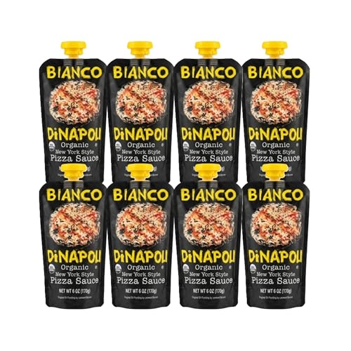 Bianco DiNapoli Organic NY Style Pizza Sauce, 8 Oz Pouch (Pack of 8), Vine Ripened California Grown Tomatoes, with Garlic, Spices, & Olive Oil, Perfect for Homemade Pizza