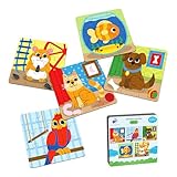 Puzzle 3 Años Madera - 5 Pack Puzzle De 9 Piezas para Niños Animales Educativo Desarrollo Cognitivo Motricidad Fina Puzles 4 Años 5 Años Aprendizaje Temprano Juguete Infantil (Animales Domésticos)