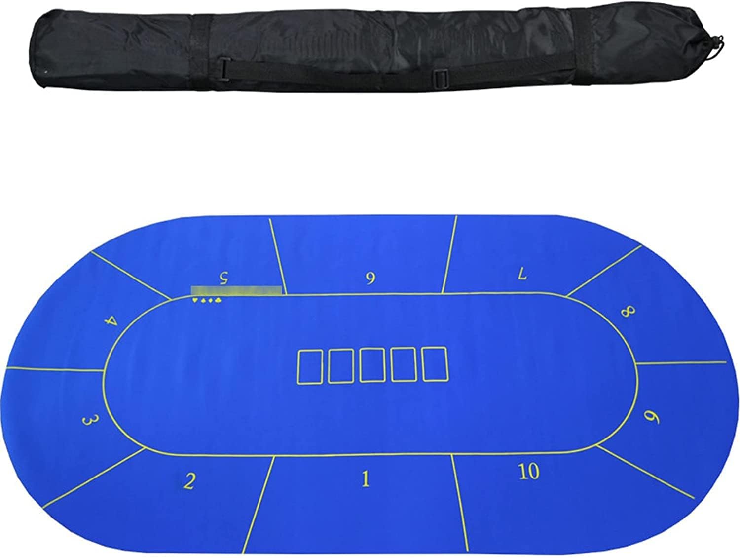 Portable Poker Table Top 10 Players Rotary Poker Set Rubber Square Blue Poker Table Mat Poker Gaming Table Cloth with Shoulder Bag Poker Tablecloth Fun Game Night Supplies - Cool Casino Gift for Kid