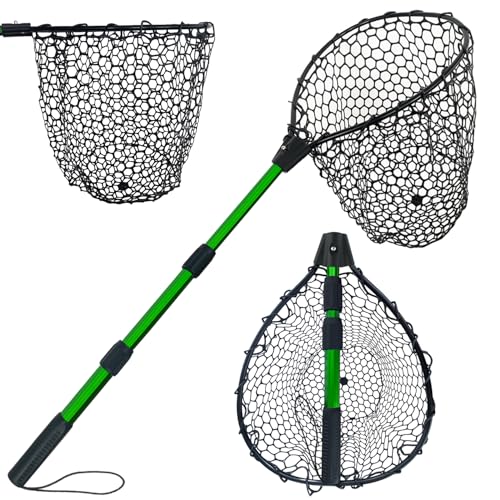 伸縮式 162cm/131cmゴム製のフィッシングネット ランディングネット 中型~大型魚対象/軽量アルミボディ 携帯用です します 淡水/海水両用 フィッシたも ガサガサ網 ヘキサ タモアミ タモ 釣り (緑と) (青です)