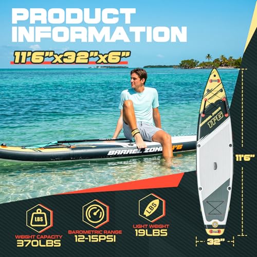 Image of 11'6 inch Inflatable Stand Up Paddle Boards, Premium SUP Accessories, Non-Slip Comfort Deck for Youth & Adults