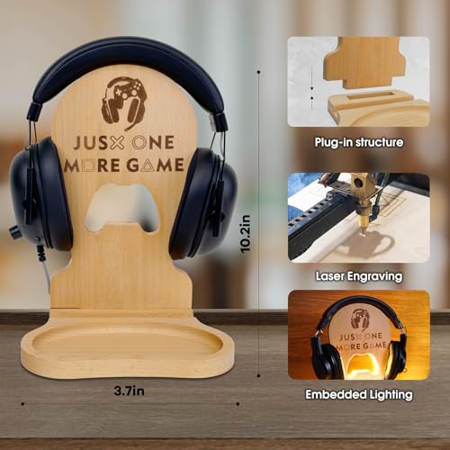 Gifts for Boyfriend - Gamer Gifts for Men - Wooden Gaming Headset Stand with Light - Gaming Boys Room Decor - Gaming Accessories - Image 6