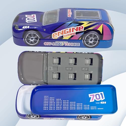Image of ZAFCO Metal Car Pencil Box for Kids | Compass for Boys | Two Layer Pen Box for Students | Car Geometry for School | Pencil Box for Boys | Birthday Return Gift 1 Unit (Random Blue)