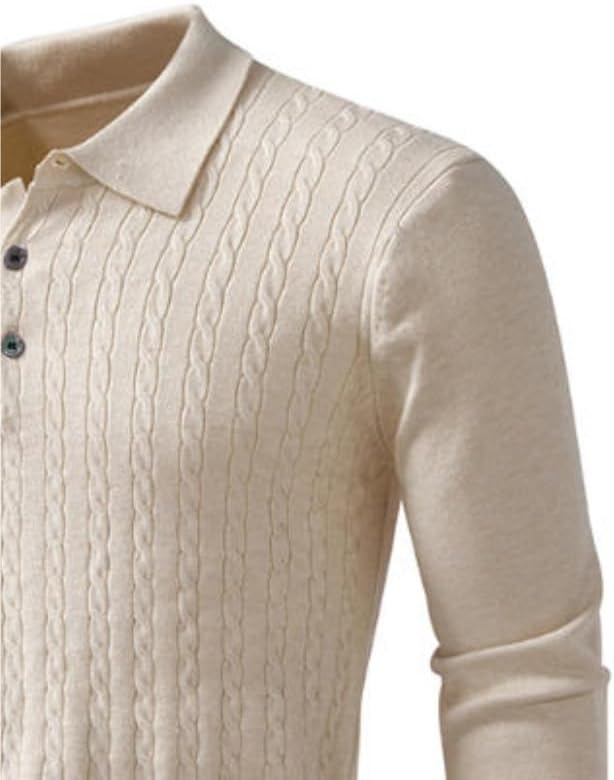 Men's Lapel Button Sweater Twists Pullover Large Casual Bottoming Shirt Men