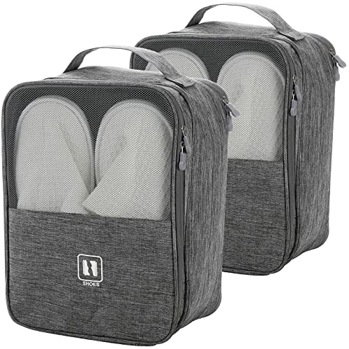Coloch 2 Pack Reise-Schuhbeutel für 3 Paar Schuhe, tragbare Schuhtasche mit Griff Multifunktionale Aufbewahrungstasche mit 3 Fächern für Schuhe, Kosmetik, Herren und Damen, Grau, Grau, Schuhtasche Cover