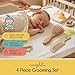Baby Hair Brush and Comb Set for Newborn Wooden 4 Piece Soft Goat Hair Bristles, and Comb Set for Newborn Girl Boy and Toddler Soft Cradle Cap New Born Infant Hair Brushes Perfect Baby Registry Gift