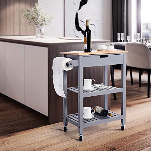 image for eclife Kitchen Islands Cart Rolling Kitchen Cart Grey Drawer Storage W