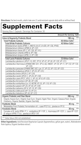 Vital Pro Naturals - Colon & Regularity Probiotics + Prebiotics, Postbiotics, Parabiotics, 4-in-1 Health Supplement for Adults, High Potency, 66 Strains, Supports Occasional Constipation 30 ct