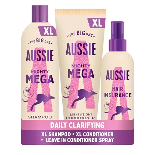 Aussie Bundle: Mighty Mega Shampoo 400ml and Lightweight Conditioner 275ml & Hair Insurance Detangling Leave-In Spray 250ml