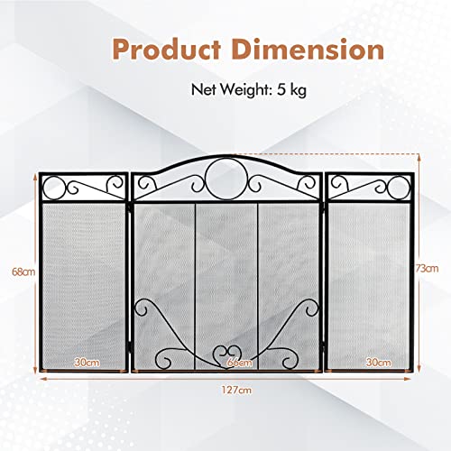 GiantexUK 3-Panel Folding Fire Guard, Metal Mesh Fireplace Screen, Heavy Duty Freestanding Spark Guard Safety Barrier for Child Baby Pet Open Fire (Scrollwork Pattern, 127 x 73cm) - Image 4
