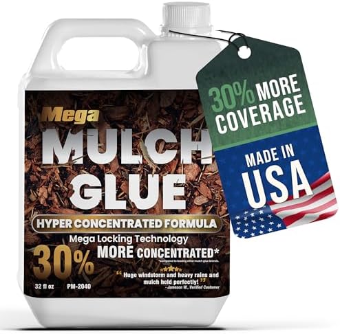 PetraMax Mega Mulch Glue for Landscaping - 32 Oz Weed Barrier Mulch Glue for Rocks, Pine Straw, Pebbles and More - Mess Free Landscaping Gravel Binder & Wood Chip Adhesive Solution, Dries Clear