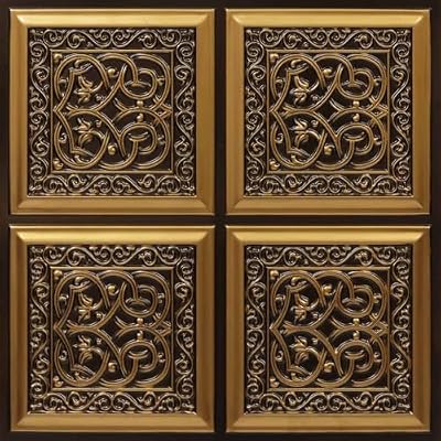 Lover's Knot-Faux Tin Ceiling Tile - Antique Gold 25-Pack