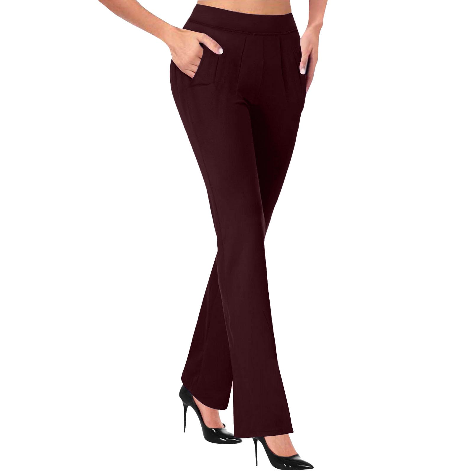 HAOLEI Pantalones Mujer Vestir,Pantalones Acampanados de Cintura Alta para Mujer Slim Fit Pantalones Acampanados Cómodos de Pierna Rectos Pantalón Largo Trabajo con Bolsillos Pantalones Casuales