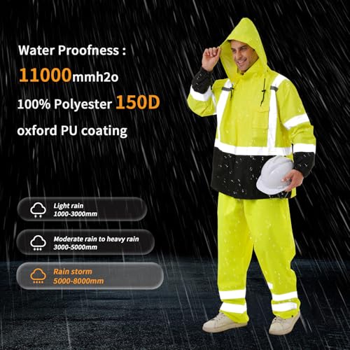 Image of Hi Vis Safety rain Jacket,Reflective Class 3 Rain coat with Inner Mesh Lining and Pockets High Visibility Waterproof work Rain Suits for men&women(Lime,SM /MD)