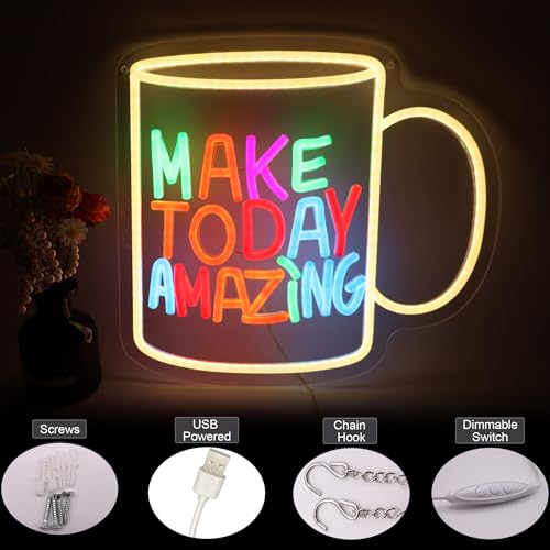 Image of Make Today Amazing LED Neon Sign, Inspirational Wall Decor Dimmable USB Powered Neon Light for Bedroom, Living Room, Office, Bar Decor Holiday Birthday Gift