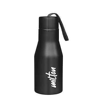 MILTON Super 500 Stainless Steel 475 ml Black Bottle | Leak Proof | Easy Grip | Gym, Hiking, Trekking, Travel Bottle - image, photos