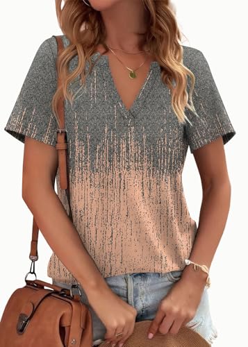 Image of WEESO Womens Tops Summer Short Sleeve V Neck Blouses Business Casual Loose Fit Tshirts Trendy Fashion Outfits
