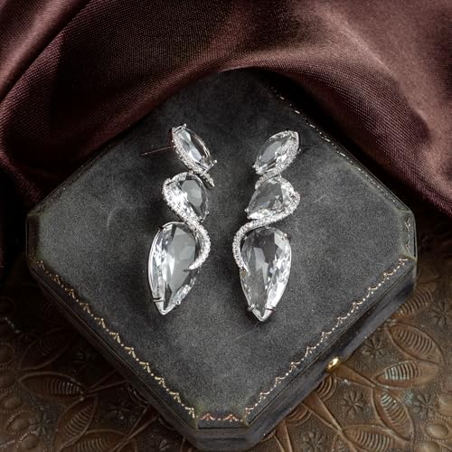 Crystal Teardrop Dangle drop Earrings for Women S925 Sterling Silver posts Cubic Zirconia Rhinestone Birthstone Statement Formal Earrings Fashion Jewelry gifts for women Mom Her4