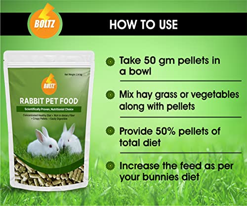 Image of Boltz Premium Adult Pellet Rabbit Food 2400 Gm, Nutritionist Choice, Tailored Nutrition for All Stages of Life, Fortified with Essential Vitamins and Minerals, Easy to Digest Safe (2.4 KG)