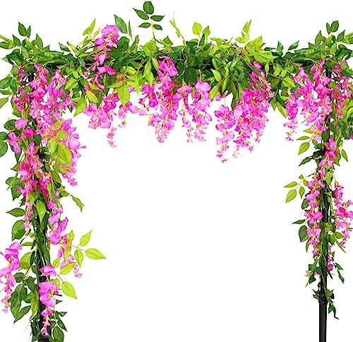 4Pcs 6Ft/Piece Artificial Wisteria Flowers Garland Artificial Vine Rattan Hanging Flower for Wedding Party Home Garden Wall Arch Floral Decoration (Pink)