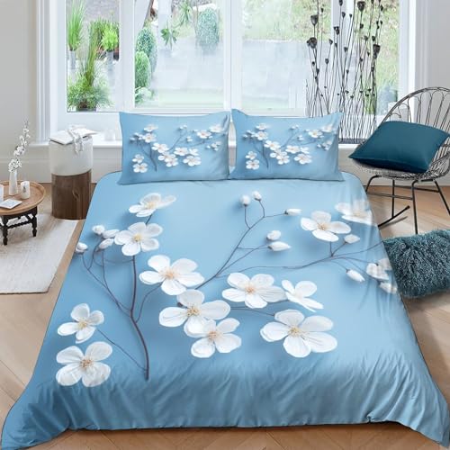 Ensemble de literie microfibre double IOFEER avec housse de couette imprimé bleu