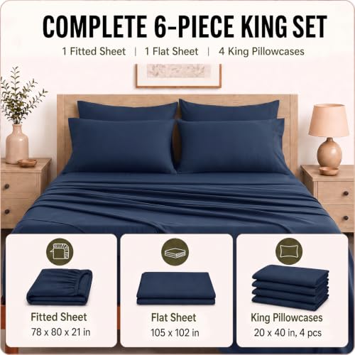 Image of CozyLux 6-Piece King Size Sheet Set, Fits 18-21 Inch Mattresses, Oeko-TEX