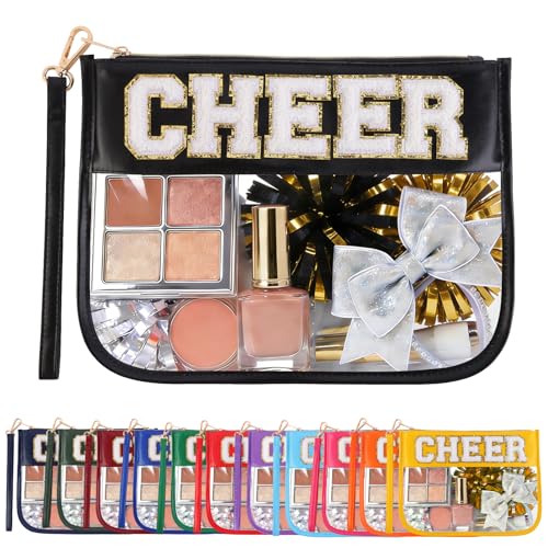 KYTACCU Cheer Clear Makeup Bag Cheerleader Gifts Cheerleading Accessories Cheer Competition Gifts Chenille Letter Cosmetic Bag Travel Toiletry Organizer Pouch for Women Girls