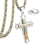Designkonzept der Kreuz Kette: Edelstahl herren Kreuz kette kombinieren kreuz anhänger mit beliebter Königskette kette, verleihen ein edles und modisches Gefühl, zeigen IhrenGlauben perfekt! Kraftvoll und inspirierend. Gott segne dich, deine Freunde, deine Familie