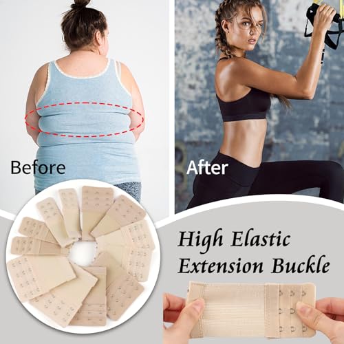 Image of PEASUG 12 PCS Bra Extenders 2 Hook / 3 Hook / 4 Hook Elastic Extension Strap Plus Size, Comfortable Soft Stretchy Bra Extension Strap (Nude, Beige)