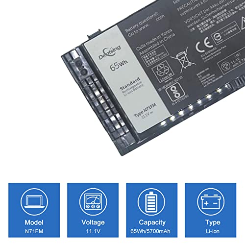 Image of N71FM Battery Compatible with Dell Precision M4600 M4700 M4800 M6600 M6700 M6800 Series Notebook PG6RC FJJ4W T3NT1 11.1V 65Wh /5700mAh 6-Cell