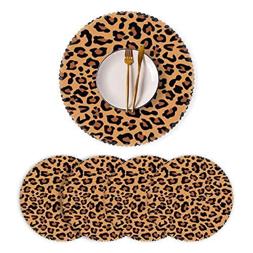 Round Placemats Polyester Placemats Set Of 4 Washable Cloth Placemats Heat Resistant Placemats For Kitchen Dining Table Decoration 14.7In - Leopard Print #TOP11