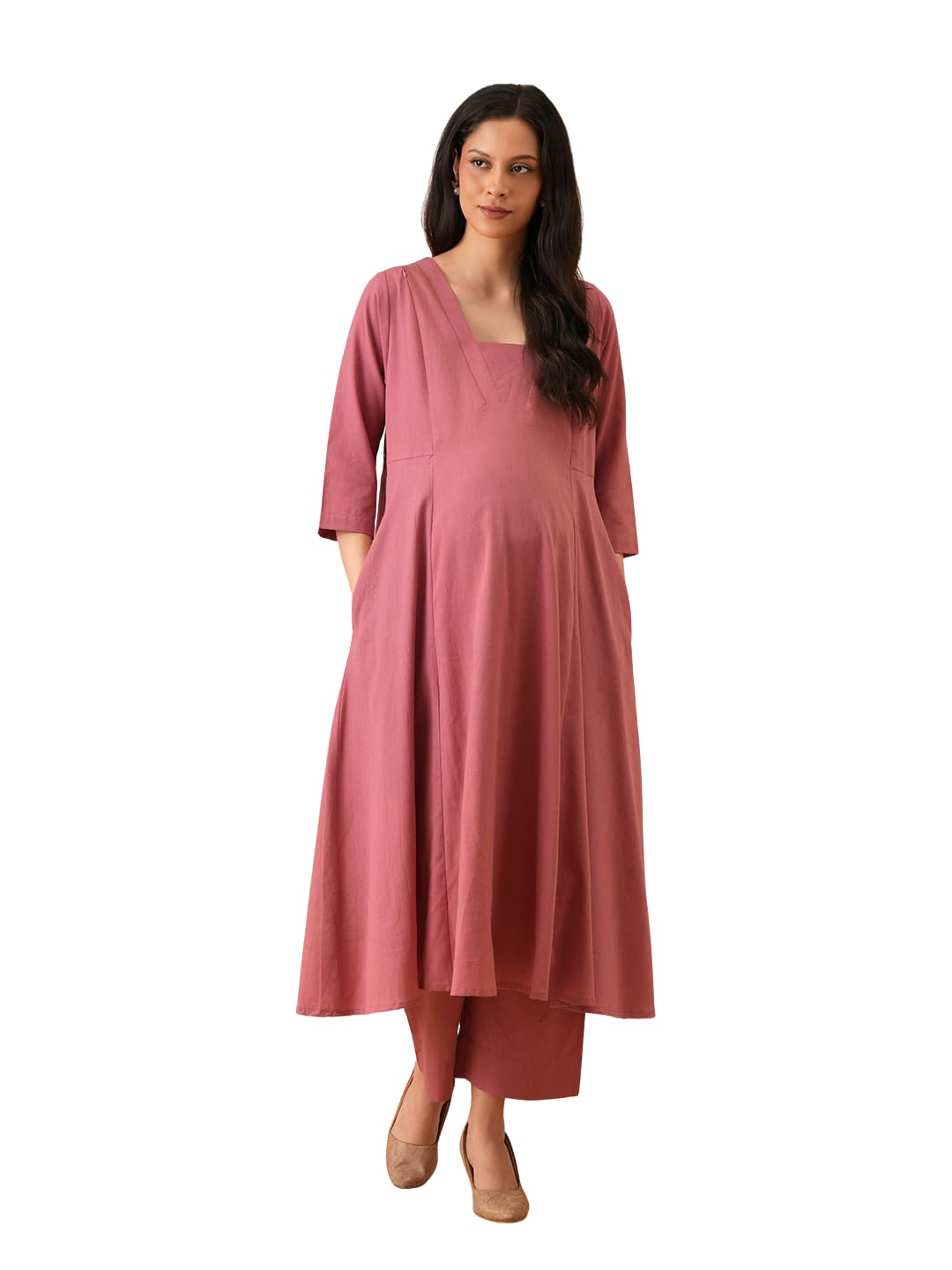 Maternity and Nursing Co-Ord Set | Kurti and Plazo Pant Set | Trendy Pre and Post Pregnancy Kurta Palazzo Set for New Mom | Feeding Zipper/Button Opening At Front-image-43