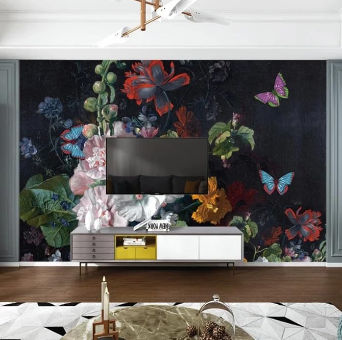 Papier peint fleurs 3D pour masquer un mur vide avec un relief stéréoscopique 400x280