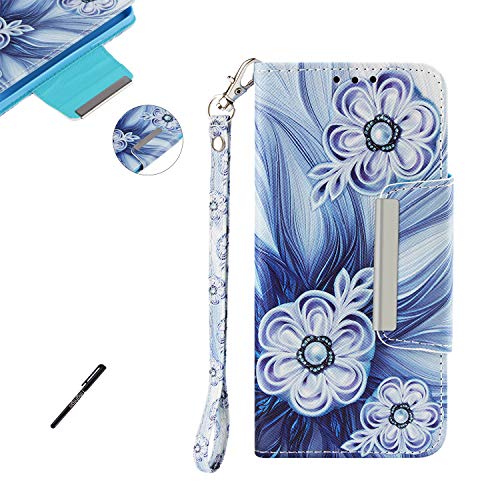 Tifightgo Flip Book Style Phone Case Button Flower Painted PU Wallet Leather Cover Silicone Shell Card Slots Bumper Case with Fold Stand Support Function for Samsung Galaxy A7 2018