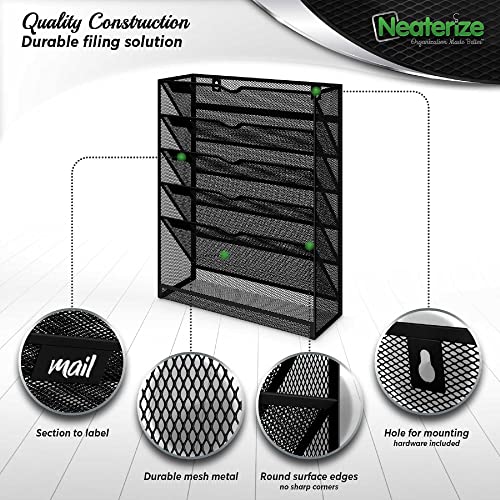 Mail Organizer For Wall - Heavy-Duty Mesh Hanging File Organizer. Wall Organizer For Papers, Folders, Files Clipboard & Magazine Organization. Great For Home, Office Classroom Or Doctor. (Black) #TOP4