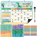 Reward Chart for Kids, Dinosaur Magnetic Behavior Chart for Kids at Home with 26 Chore Charts, 120 Magnetic Star Stickers Dry Erase Responsibility Chart for Toddlers Potty Training