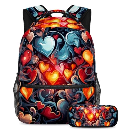 Ensemble cartable War of Red Hearts 19 grand sac à dos avec trousse