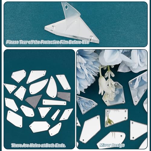PH PandaHall 180pcs Sew on Mirror Rhinestones 18 Style Silver Sew on Acrylic Mirror - Image 3