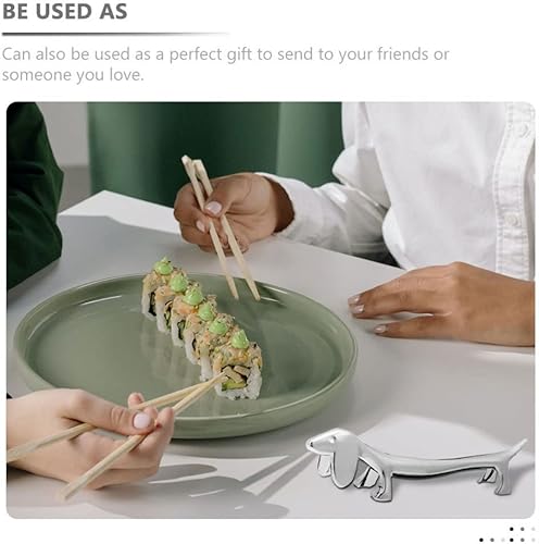 Miniatura 6 de HEMOTON Palillos para perros, 6 piezas, soporte de palillos de metal, soporte para palillos con forma de perro, soporte para cuchara, tenedor,