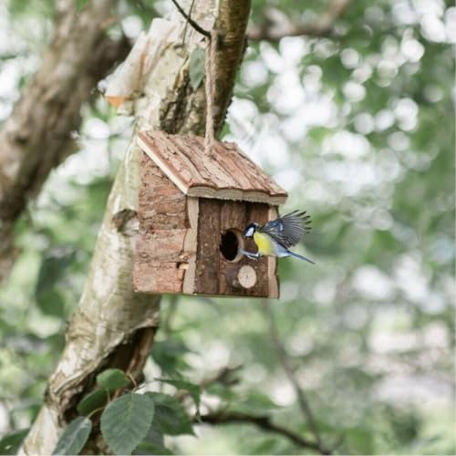 garden mile Natuurlijke vogelbox huizen hotel - traditionele houten vogelhut opknoping wilde vogelhuis vogel nestdozen voor tuin blokhut buiten, boom, balkon en tuin decoraties - Afbeelding 4
