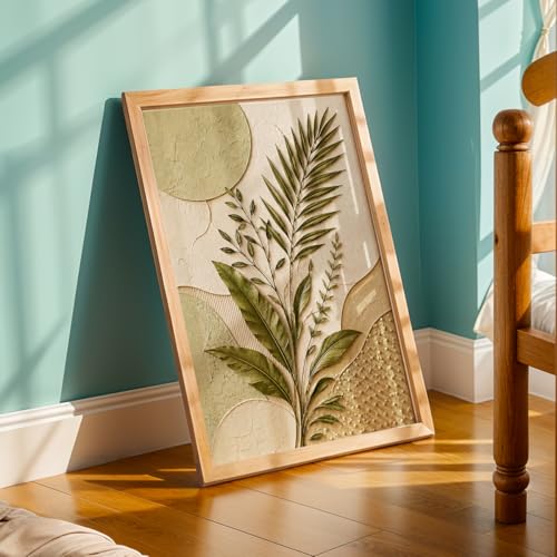 Image of NoWorries 3D Botanical Leaf Wall Painting with Frame Set of 1 | Premium Textured Green Palm Leaf Artwork, Modern Nature Wall Decor for Living Room, Bedroom, Office and Home Decoration (3d Art-4,13x19inch)