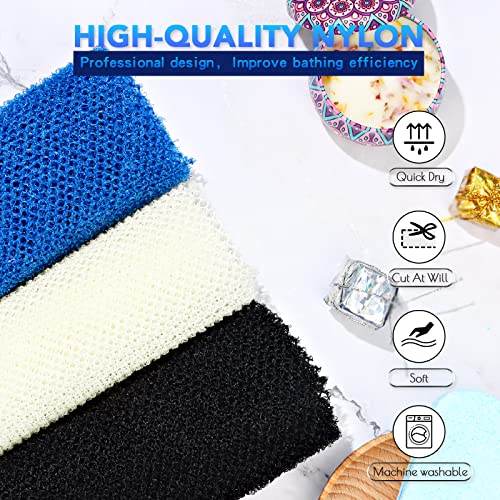 Ujfqbh 3 Pieces African Bath Sponge African Net Long Net Bath Sponge Exfoliating Shower Body Scrubber Back Scrubber Skin Smoother,Great For Daily Use(Blue,Black,Off-White) #TOP2