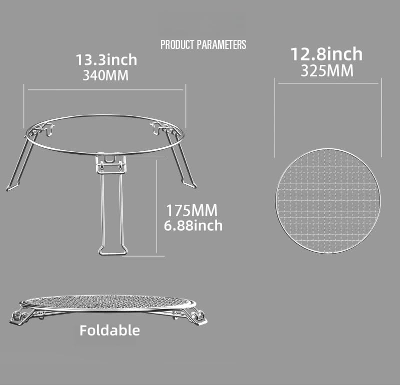 Portable Folding Campfire Grill Grate with Carry Bag, Stainless Steel, 13.3 in. Round Mesh Rack, Supports Pots and Pans over Open Fires, No Direct Food Contact image 3