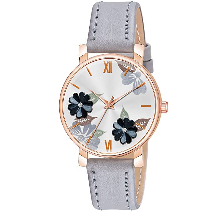 Endeavour Branded Analogue Stylish Flower Dial Leather Belt Watch for Women or Girls (Grey) (B0B6W31W3P) Amazon Price History, Amazon Price Tracker