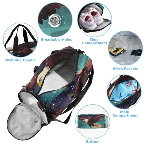 Travel Duffle Bag for Kids Boys Girls Bald Eagle Mountain Galaxy Sports Bag Overnighter Duffle Sleepover Weekender with Shoes Compartment3